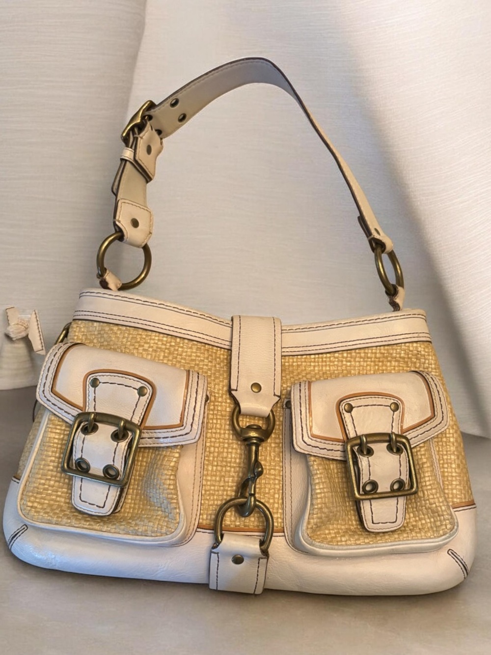 Vintage Coach Legacy Buckle Straw Pocket Hobo Bag L05K-105